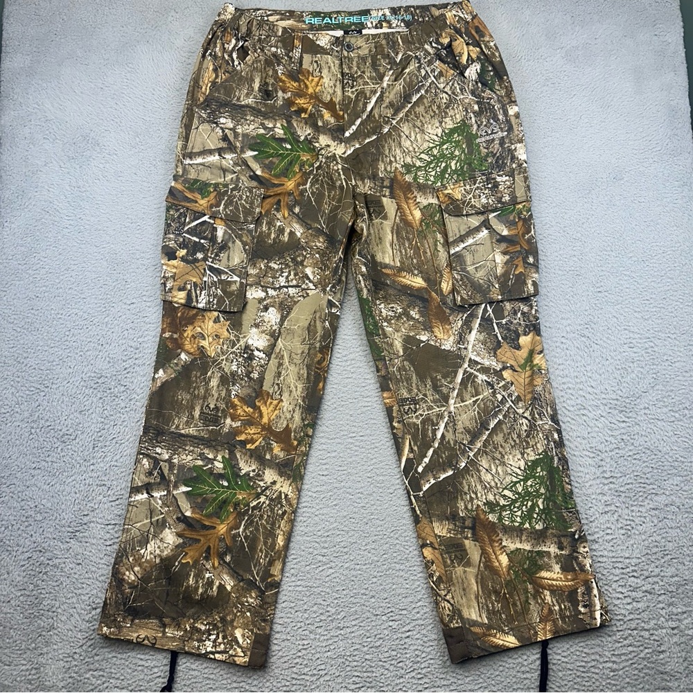 Real Tree Cargo Pants Womens XL 16-18 Green Brown Camo Hunting Elastic Waist
